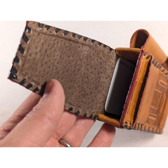 Brown Leather Aztec Calendar cigarette + lighter sleeve, business card sleeve - Picture 7 of 10